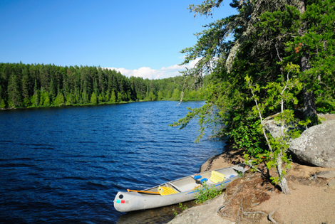 Canoe in camp in the Boundary Waters