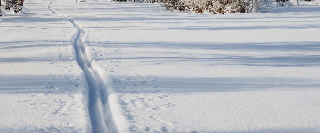 Cross country ski trail on the snow